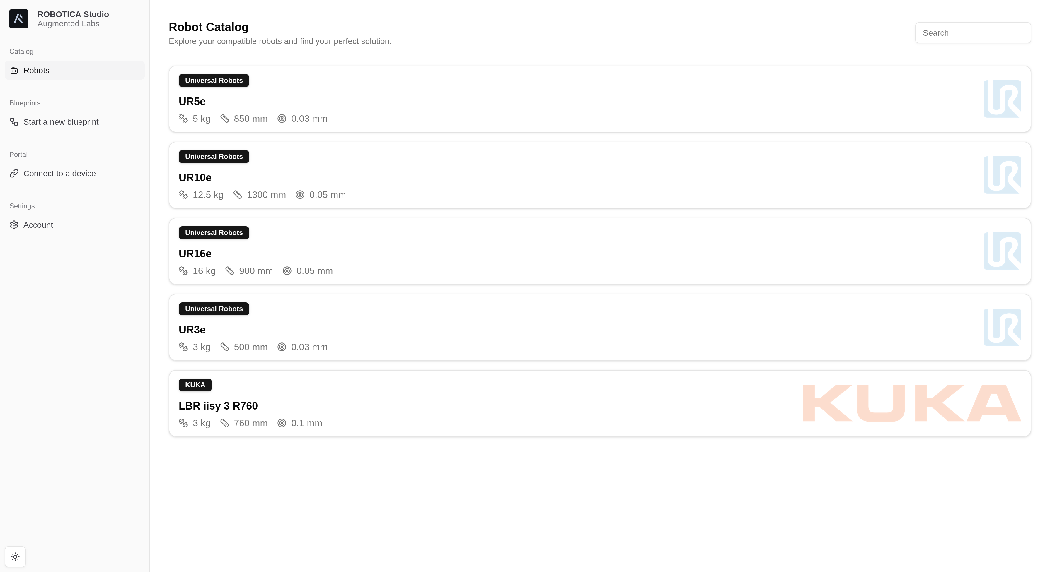 STUDIO catalog of robots